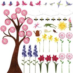 Flower Wall Decals For Girls Room - Peel & Stick Stickers With Large Tree Decal, Butterflies, Birds Mini Set - Item 1247-17 - thumbnail 2