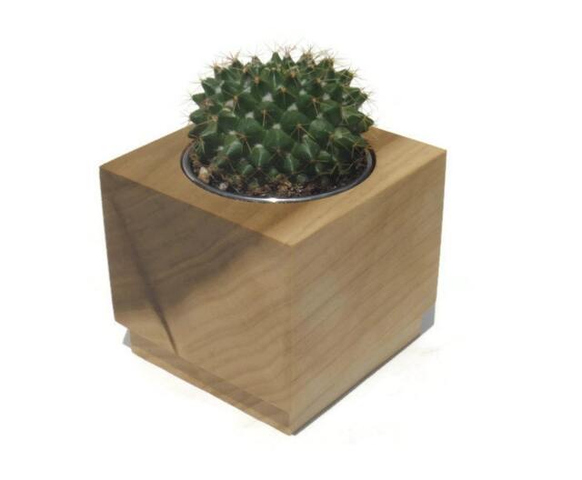 Handmade Poplar Cube Succulent Planter With Stainless Steel Insert - image 1