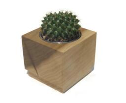 Handmade Poplar Cube Succulent Planter With Stainless Steel Insert