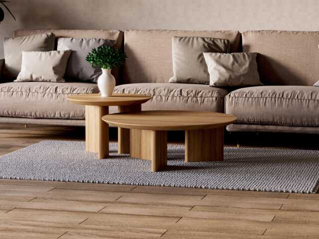 Nesting Round Coffee Table - Unique Coffee Table Set Solid Oak Japandi - image 1