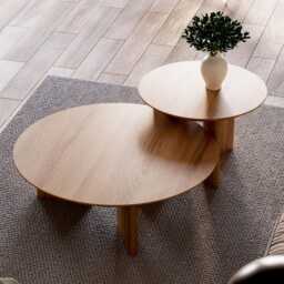 Nesting Round Coffee Table - Unique Coffee Table Set Solid Oak Japandi - thumbnail 3