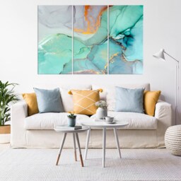 Marble Ink Painted Golden Canvas Gilded Poster Multi Panel Wall Art Abstract Watercolor Prints Multicolor Modern - thumbnail 3