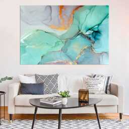 Marble Ink Painted Golden Canvas Gilded Poster Multi Panel Wall Art Abstract Watercolor Prints Multicolor Modern - thumbnail 1