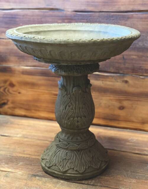Stone Garden Art Deco Style Leaf Vine Detailed Bird Bath Statue Ornament - image 1