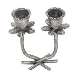Handmade Daffodil Minimalist Pewter Double Candlestick Holder, Inspired By Nature, Decor - thumbnail 4