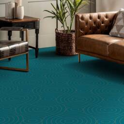 Circles Dark Waves Decorative Vinyl Flooring, Blue Linoleum in Roll, Green Retro Floor Art, Minimalist Cover, Pet Friendly - thumbnail 3