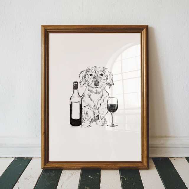 Wirehaired Dachshund Wall Art, Drawing, Dog Lovers Gift, Wirehair Dachshund Poster, Customisable Colour - image 1