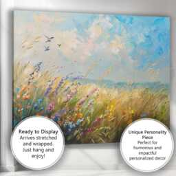 Colourful Wildflower Meadow Under Blue Sky Impressionist Landscape Canvas Wall Art Print Decor Picture Ready To Hang - thumbnail 3