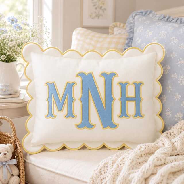 Custom Embroidered Monogram Pillowcases, Baby Room Decor, Name Nursery Decor Cushion, Dorm Pillow, Slumber Party Gift - image 1
