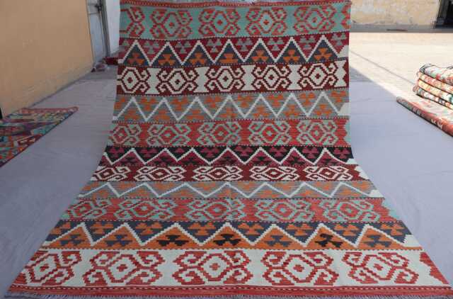 7x10 One Of A Kind Rug, Afghan Gabbeh Design Kilim Handmade Wool Flatweave Orange Tribal Large Area Living Room Rug - image 1