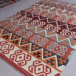 7x10 One Of A Kind Rug, Afghan Gabbeh Design Kilim Handmade Wool Flatweave Orange Tribal Large Area Living Room Rug - thumbnail 2