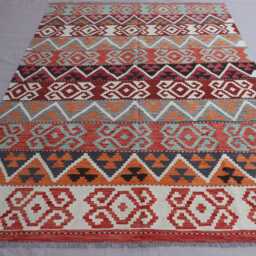 7x10 One Of A Kind Rug, Afghan Gabbeh Design Kilim Handmade Wool Flatweave Orange Tribal Large Area Living Room Rug - thumbnail 3