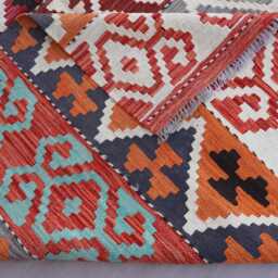 7x10 One Of A Kind Rug, Afghan Gabbeh Design Kilim Handmade Wool Flatweave Orange Tribal Large Area Living Room Rug - thumbnail 4