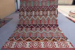7x10 One Of A Kind Rug, Afghan Gabbeh Design Kilim Handmade Wool Flatweave Orange Tribal Large Area Living Room Rug - thumbnail 1