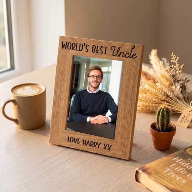 Personalised Uncle Photo Frame - Engraved Oak Wood Custom Name Gift For Best - image 1