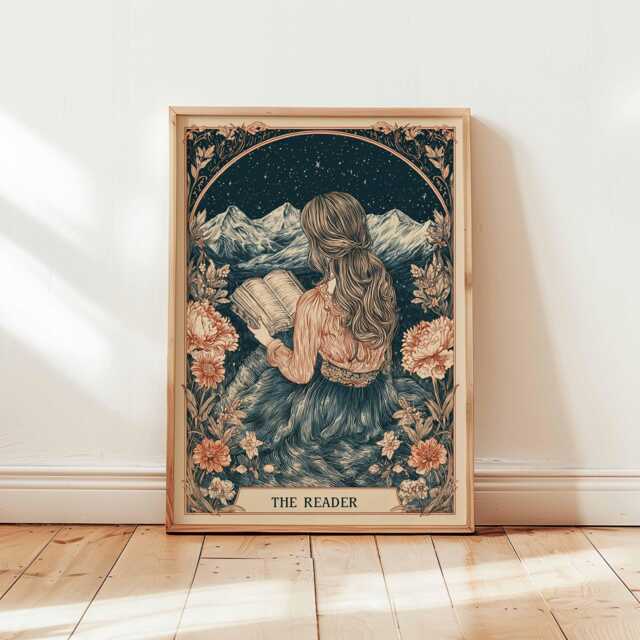 Woman Reading Poster, Gift, Summer Floral Wall Art, Feminine Aesthetic Print, Girl in Flowers Artwork, Book Lover Decor - image 1