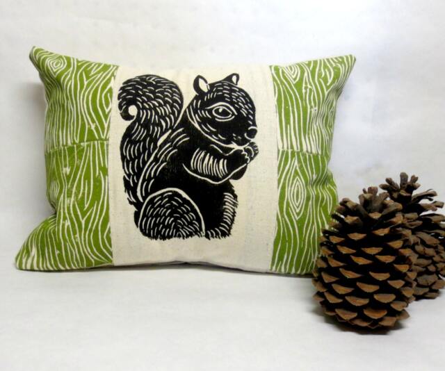 Squirrel Print Pillow Woodland Wood Grain Design - image 1