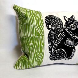 Squirrel Print Pillow Woodland Wood Grain Design - thumbnail 2