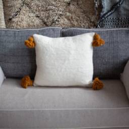 Unique Patchwork Pillow Cases - Moroccan Pompoms Pillows Case Hand-Loomed - thumbnail 2