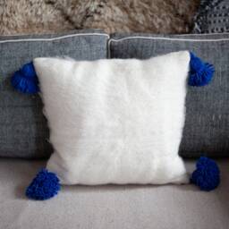 Unique Patchwork Pillow Cases - Moroccan Pompoms Pillows Case Hand-Loomed - thumbnail 4