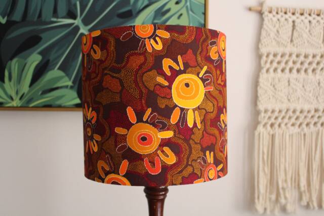 Orange Dreamtime Lampshade - Australian Indigenous Design Jijaka Fabric Lamp Shade Aboriginal Art Home Decor - image 1