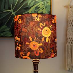 Orange Dreamtime Lampshade - Australian Indigenous Design Jijaka Fabric Lamp Shade Aboriginal Art Home Decor - thumbnail 2