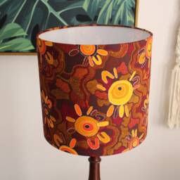 Orange Dreamtime Lampshade - Australian Indigenous Design Jijaka Fabric Lamp Shade Aboriginal Art Home Decor - thumbnail 3