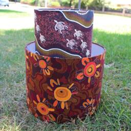 Orange Dreamtime Lampshade - Australian Indigenous Design Jijaka Fabric Lamp Shade Aboriginal Art Home Decor - thumbnail 4