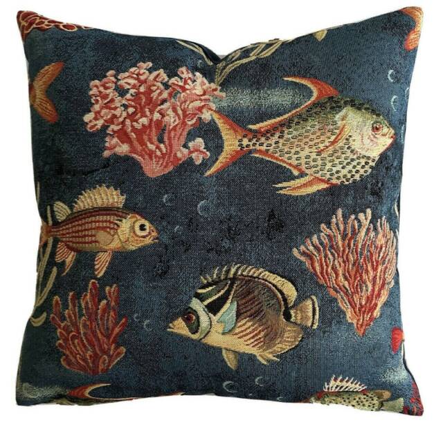 Woven Velvet Tropical Fish Cushion Cover Ocean Reef Pillow - image 1