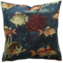 Woven Velvet Tropical Fish Cushion Cover Ocean Reef Pillow - thumbnail 2