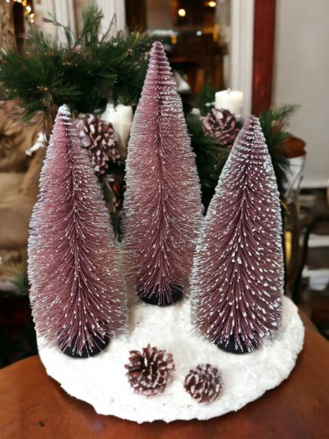 Snowy Rose Gold Mini Christmas Tree Holiday Display - image 1