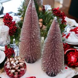 Snowy Rose Gold Mini Christmas Tree Holiday Display - thumbnail 2