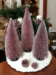 Snowy Rose Gold Mini Christmas Tree Holiday Display