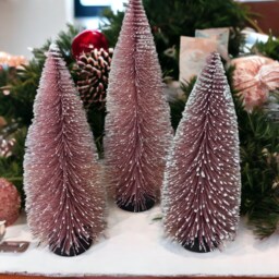 Snowy Rose Gold Mini Christmas Tree Holiday Display - thumbnail 4