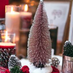 Snowy Rose Gold Mini Christmas Tree Holiday Display - thumbnail 3