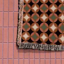 Burnt Orange & Green Mcm Pattern Woven Cotton Throw Blankets - thumbnail 3