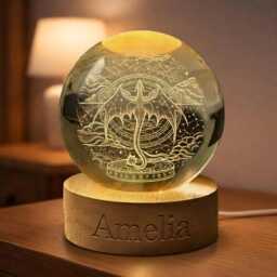 Fourth Wing Book Lamp, Light, Night Crystal Ball Dragon Rider Fantasy Scene, Tairn & Andarna Lovers - thumbnail 4