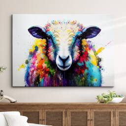 Beautiful Sheep Abstract Lamb Oil Painting Animal Splatter Style Wall Art Framed Canvas Poster Print, Home/Office Room Decor Gifts - thumbnail 1