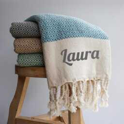 Personalised Soft Cotton Throw Blanket - Handwoven Sofathrow 2nd Anniversary Gift Christmas Gift Wedding For Couple - thumbnail 3
