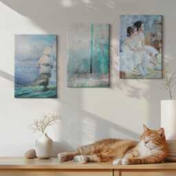 Set Of 3 Canvas Prints - Ship At Sea Portrait Dancers, Blue Print, Artwork Wall Decor - thumbnail 2