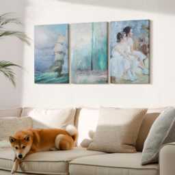 Set Of 3 Canvas Prints - Ship At Sea Portrait Dancers, Blue Print, Artwork Wall Decor - thumbnail 3