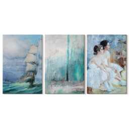 Set Of 3 Canvas Prints - Ship At Sea Portrait Dancers, Blue Print, Artwork Wall Decor - thumbnail 1
