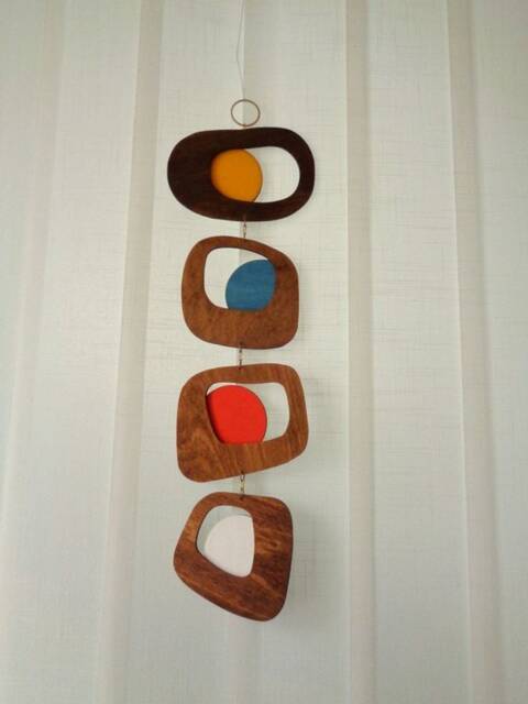 Mid Century Modern Wood Wall Decor Walnut, Yellow, Orange, Blue - image 1
