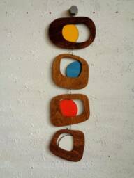 Mid Century Modern Wood Wall Decor Walnut, Yellow, Orange, Blue - thumbnail 4