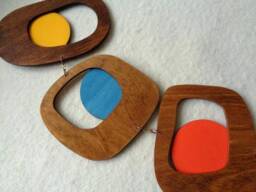 Mid Century Modern Wood Wall Decor Walnut, Yellow, Orange, Blue - thumbnail 2