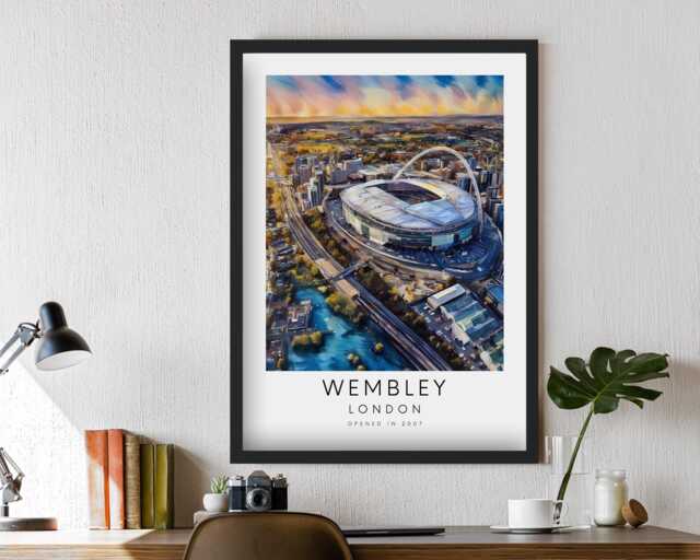 Wembley Stadium Art Print - Poster Illustration Painting Drawing Gift For Him Football Fan Dad Granddad Son Brother Uncle Fc London England - image 1