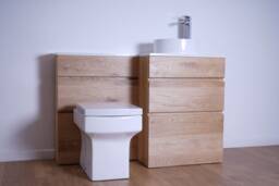 Hand-Crafted Oak Combination Bathroom Vanity Cabinet - Quartz Top, Toilet Cupboard Unit Clear Finish