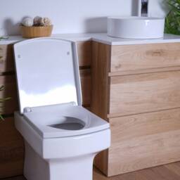 Hand-Crafted Oak Combination Bathroom Vanity Cabinet - Quartz Top, Toilet Cupboard Unit Clear Finish - thumbnail 4