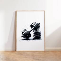 Gym Wall Art Set - 3 Prints - Watercolour Design Dumbbell Poster Fitness Pictures Kettlebell Home Artwork Weightlifting Gift - thumbnail 2