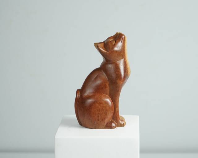 Wooden Cat Sculpture, Animal Statue, Wood Carving, Artwork, Handcrafted, Unique Figurine, Tabletop Decor, Handmade Birthday Gift - image 1